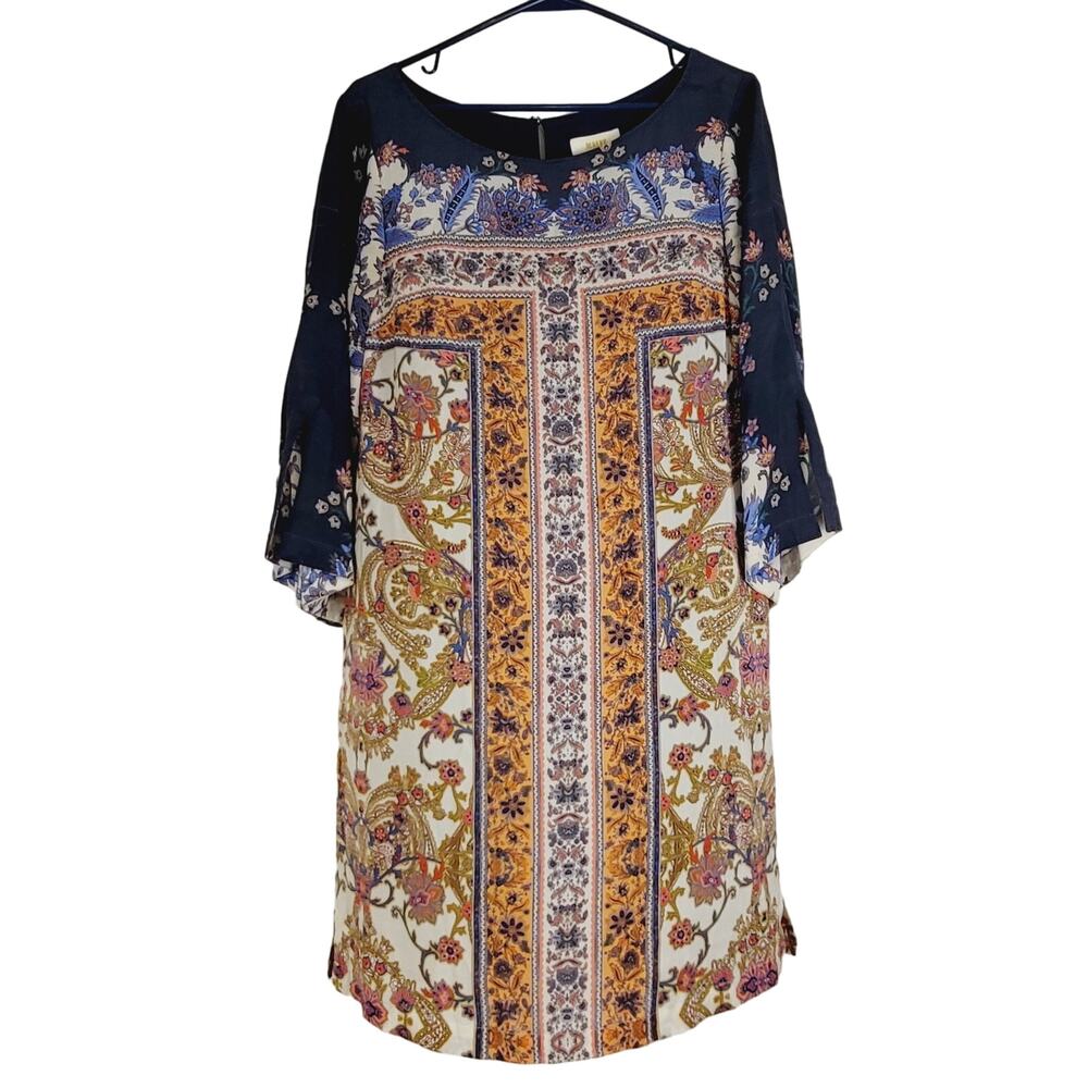 New Maeve by Anthropologie Barcelona floral print silk midi dress size 4 Boho
